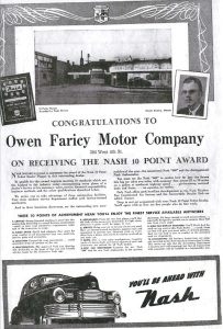 Nash’s top award presented to Owen Faricy Motor Co. in Pueblo in 1947.