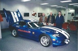 From left, Dale, Bud and Brent Wells in the Dodge Viper factory in Detroit in 2002. (Conner Factory photo)