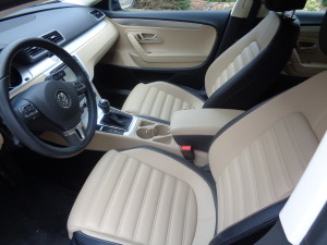 The VW CC interior is attractive in light-color finish.