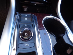 The TLX’s new electronic push-button shift system.