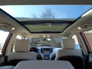 A full-length sunroof brightens Santa Fe Sport interior.