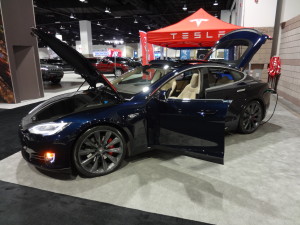 Tesla displayed its Model S electric at last year’s Denver Auto Show. (Bud Wells photo)