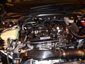 Honda Civic’s underhood area is filled by its first turbo engine. (Bud Wells photo)