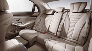 Nappa leather, reclining rear seatback with footrest highlight S550 interior. (Mercedes-Benz photo) 