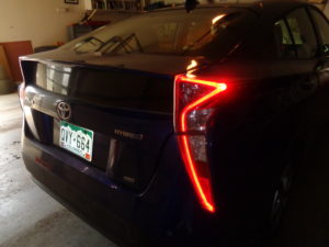 Noticeable in nighttime driving are zigzag LED taillights on the Prius. 