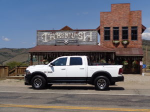 The 2016 Ram 1500 Rebel 4X4 out front of the Tabernash Tavern.